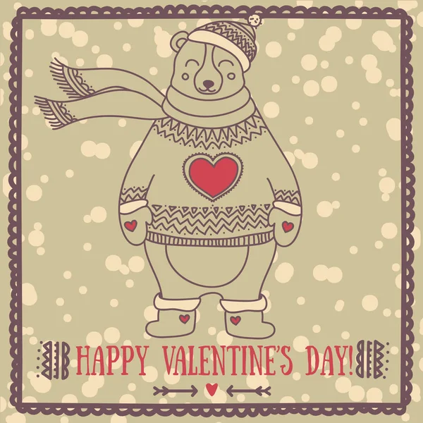 Tarjeta linda para el día de San Valentín con oso sonriente — Vector de stock