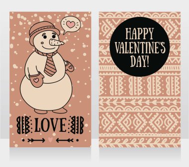 Sevgililer günü kardan adam gülümseyen iki şirin kart