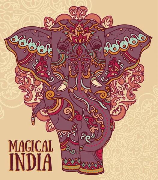 Elefante indiano com ornamento bonito —  Vetores de Stock