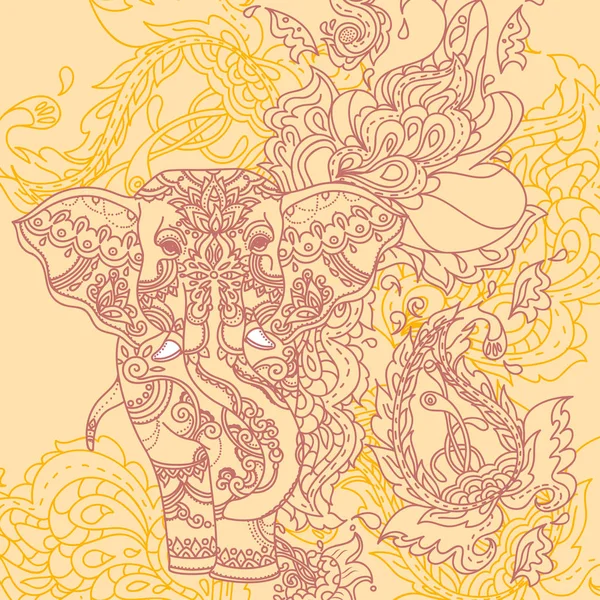 Elefante indiano com belo ornamento paisley — Vetor de Stock