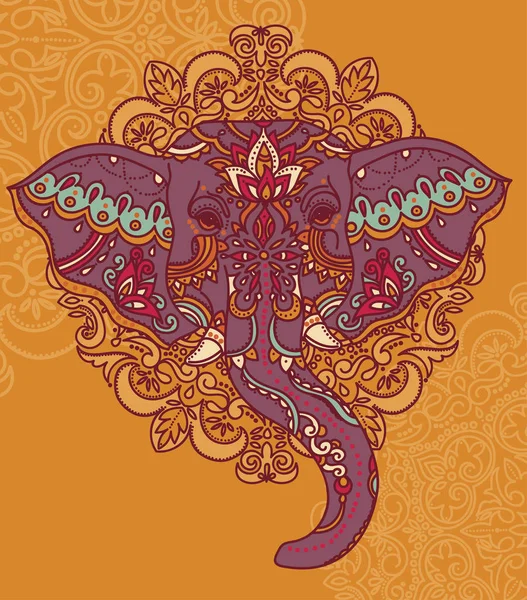 Indische olifant met mooie paisley sieraad — Stockvector