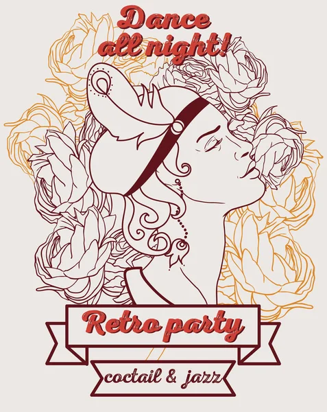 Woman in retro style on retro party poster — Stock Vector