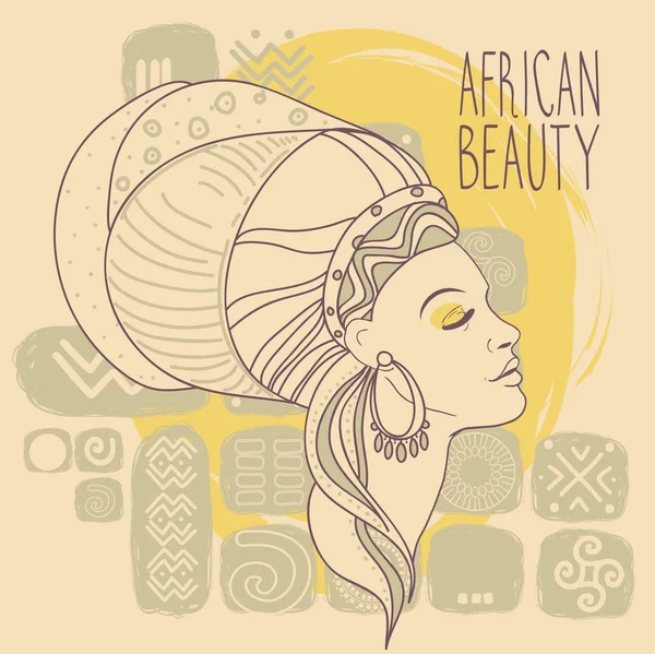 Krásná africká americká žena na etnické ornament — Stockový vektor