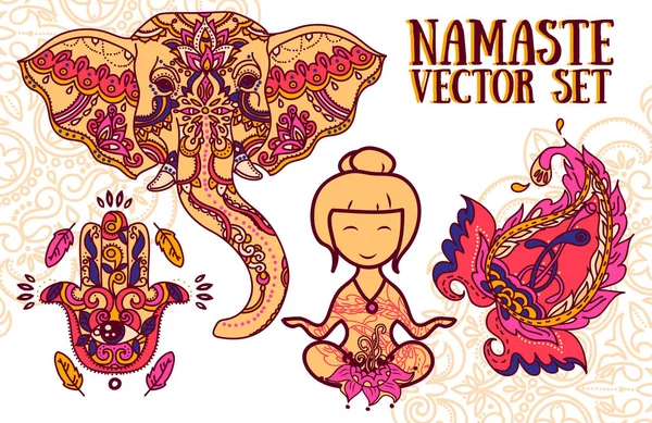 Conjunto de ilustraciones vectoriales para la India mágica y el yoga — Vector de stock