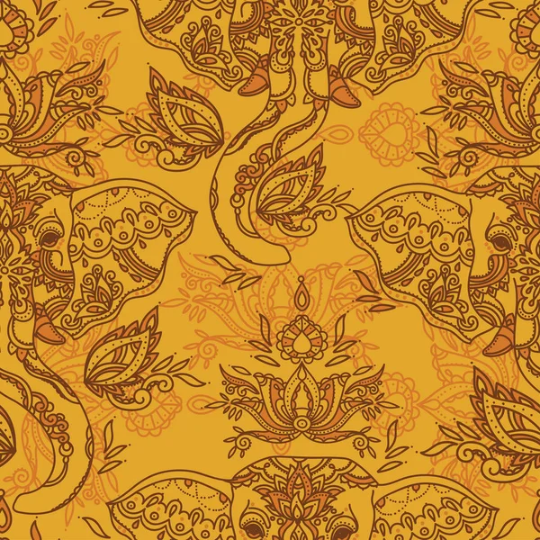 Modèle sans couture avec éléphants indiens et magnifique ornement paisley, illustration vectorielle — Image vectorielle