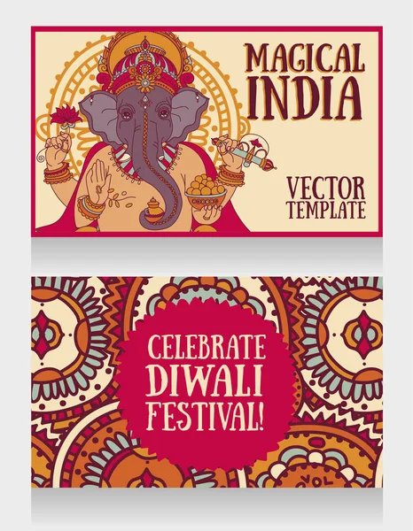 Banners with Lord Ganesha and ethnic ornament — Stock Vector