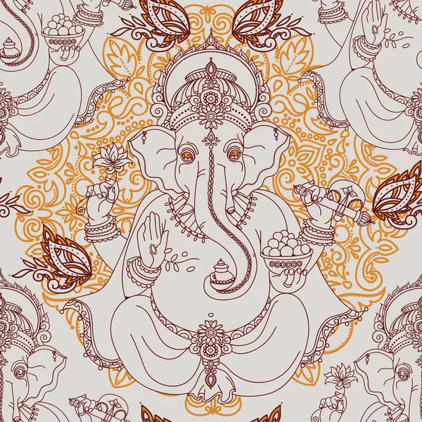 Patrón sin costuras con Lord Ganesha y ornamento paisley — Vector de stock