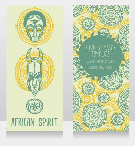 Dos tarjetas de estilo étnico con máscara africana decorativa tradicional — Vector de stock