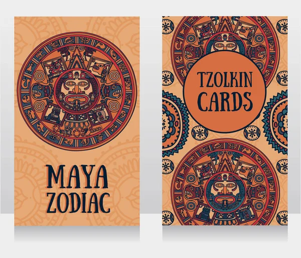 Banners con zodíaco maya ornamental — Vector de stock