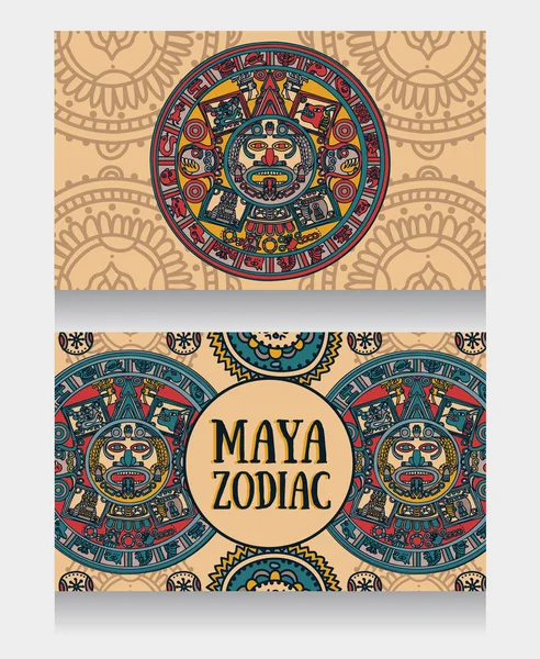 Bandiere con zodiaco Maya ornamentale — Vettoriale Stock