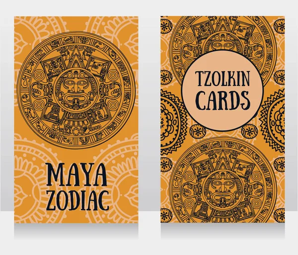 Banners con zodíaco maya ornamental — Vector de stock