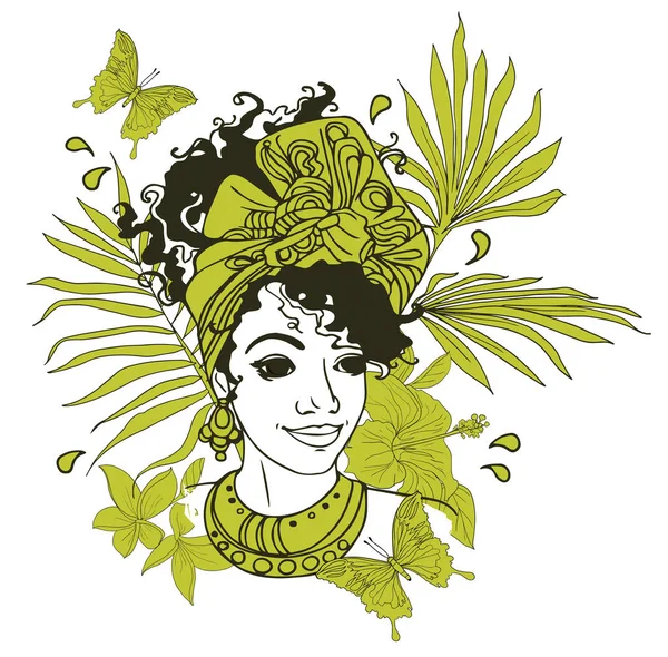 Плакат летней вечеринки с красивой афроамериканской женщиной — стоковый вектор