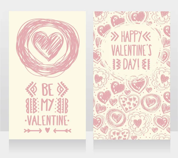 Cartes mignonnes avec ornement de coeur doodle pour la Saint-Valentin — Image vectorielle