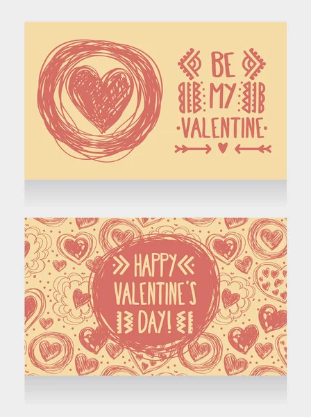 Lindas tarjetas con adorno de corazón de garabato para el día de San Valentín — Vector de stock