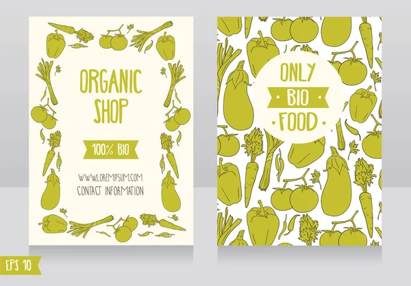 Carte promozionali modello per negozio di alimenti biologici — Vettoriale Stock