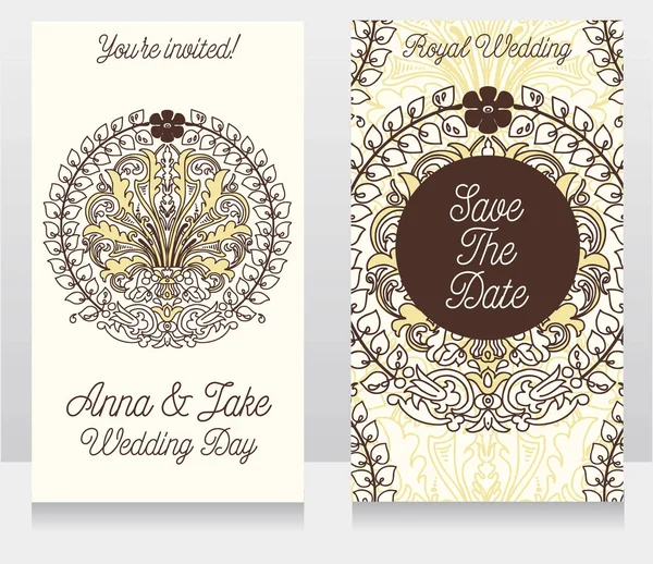 Tarjetas de boda con hermoso ornamento barroco — Vector de stock