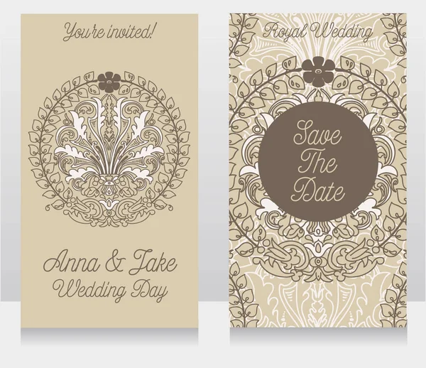 Tarjetas de boda con hermoso ornamento barroco — Vector de stock