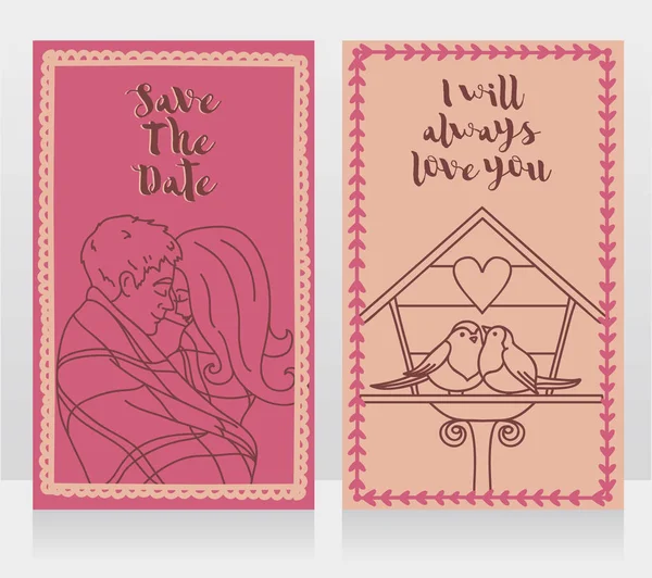 Dos tarjetas lindas para aniversario o día de San Valentín — Vector de stock