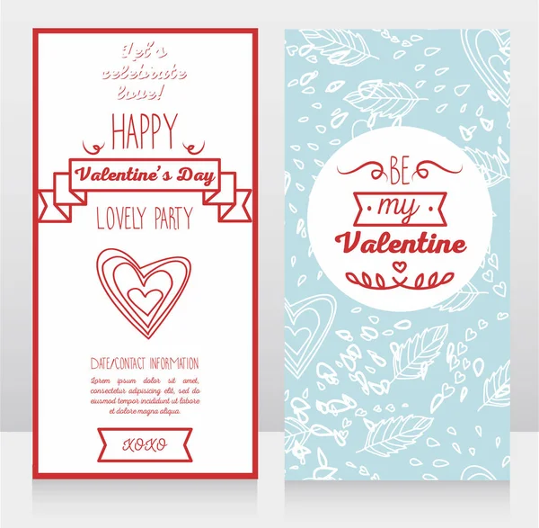 Cute cards with doodle heart ornament for valentines day — Stock Vector