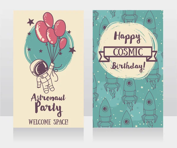 Roliga inbjudningskort för kosmiska födelsedagsfest — Stock vektor