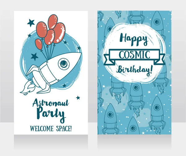 Cartes d'invitation drôles pour fête d'anniversaire cosmique — Image vectorielle