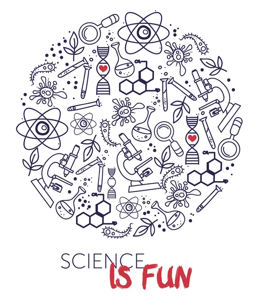 Poster with science icons in cartoon style — Stock Vector