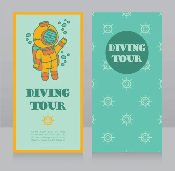 Carte per tour subacqueo con subacqueo vintage — Vettoriale Stock