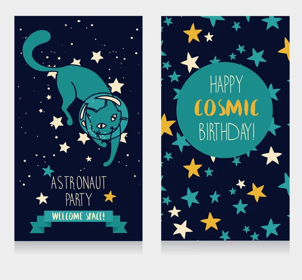 Cartes d'invitation drôles pour fête d'anniversaire cosmique — Image vectorielle