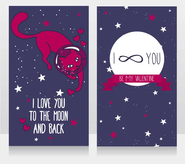 爱着嘟嘟猫宇航员和星星背景宇宙卡 — 图库矢量图片