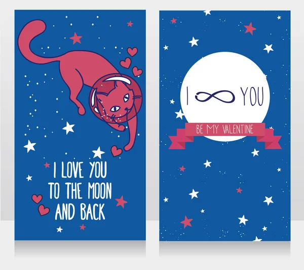 爱着嘟嘟猫宇航员和星星背景宇宙卡 — 图库矢量图片