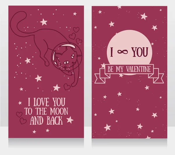 落書き猫宇宙飛行士と星の背景との愛を宇宙カード — ストックベクタ