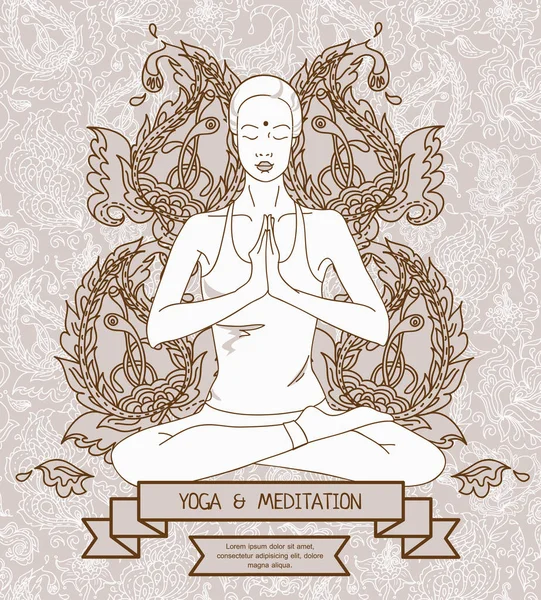 Femme en lotus asana et paisley ornement — Image vectorielle