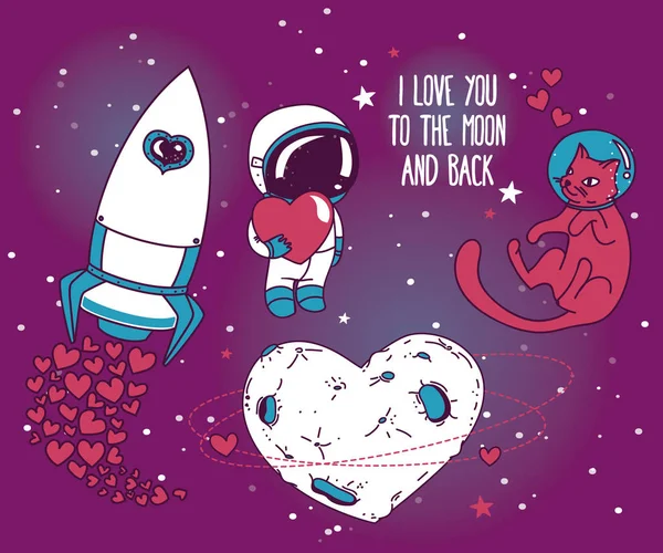 Instellen voor kosmische valentines day — Stockvector