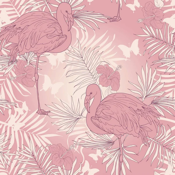 Modèle tropical sans couture avec beau flamant rose — Image vectorielle