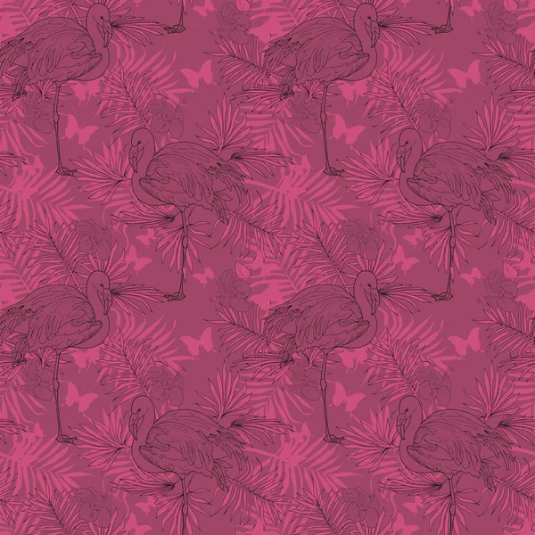 Varrat nélküli trópusi mintát gyönyörű flamingo — Stock Vector