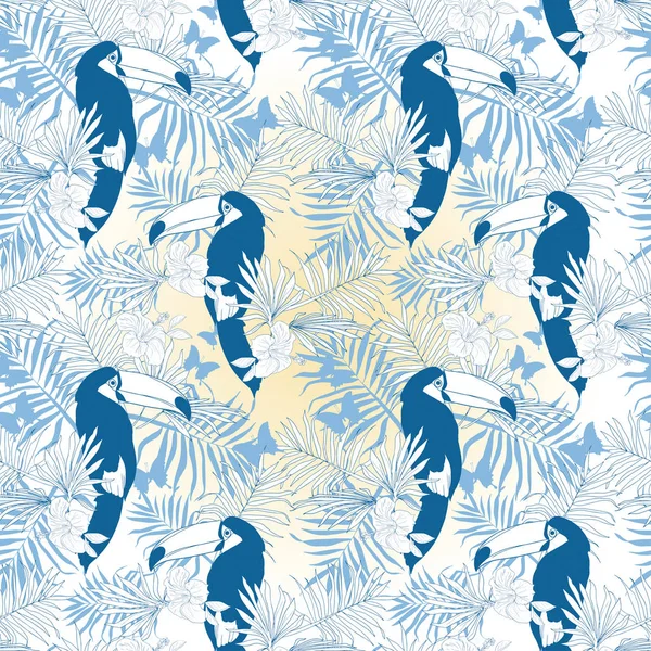 Seamless tropical pattern with beautiful toucans — Stock Vector