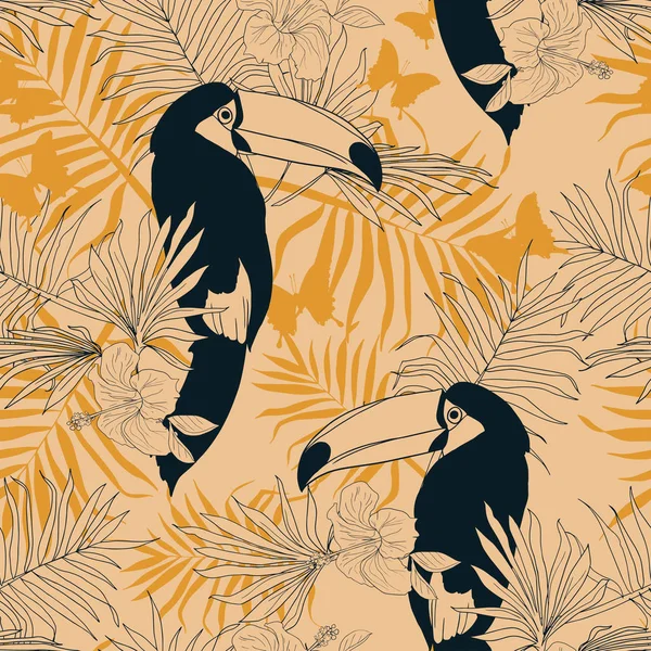 Seamless tropical pattern with beautiful toucans — Stock Vector