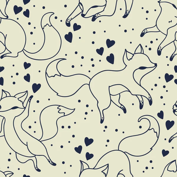 Seamless mönster med söt foxies och hjärtan — Stock vektor