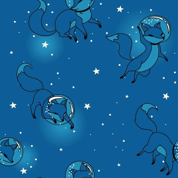 Carino doodle volpe-astronauti galleggianti nello spazio — Vettoriale Stock