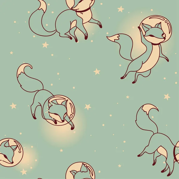 Bonito doodle raposa-astronautas flutuando no espaço — Vetor de Stock