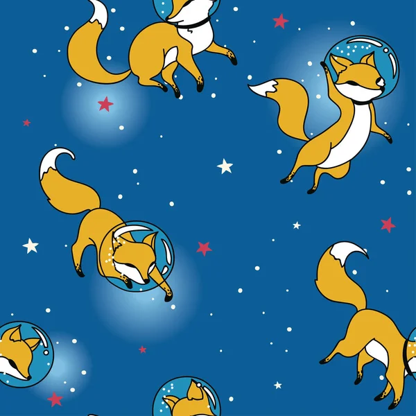 cute doodle fox-astronauts floating in space
