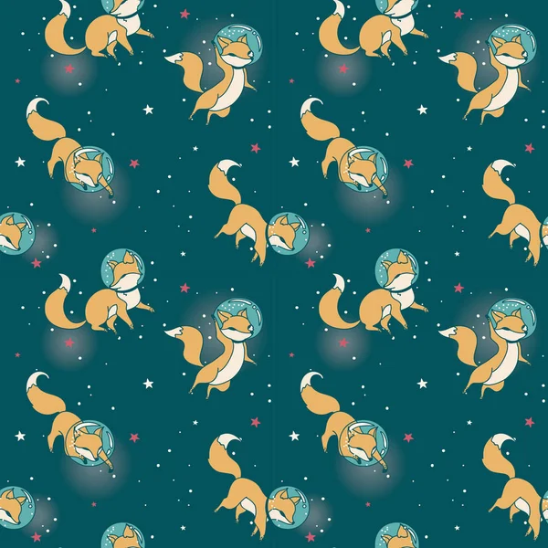 cute doodle fox-astronauts floating in space