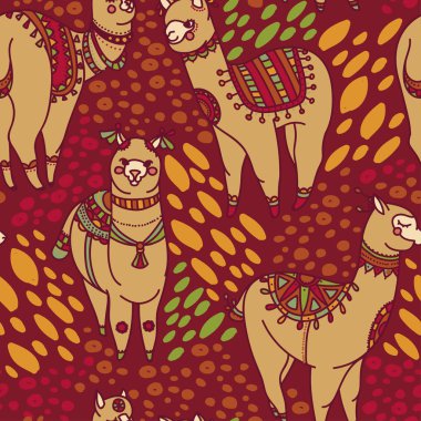 şirin doodle alapaca boho tarzı ile Seamless Modeli