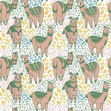 şirin doodle alapaca boho tarzı ile Seamless Modeli