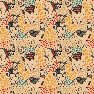 şirin doodle alapaca boho tarzı ile Seamless Modeli