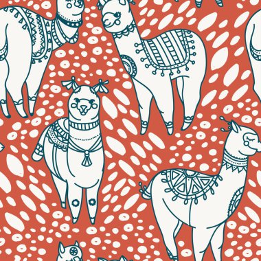 şirin doodle alapaca boho tarzı ile Seamless Modeli
