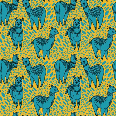 şirin doodle alapaca boho tarzı ile Seamless Modeli