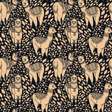 şirin doodle alapaca boho tarzı ile Seamless Modeli
