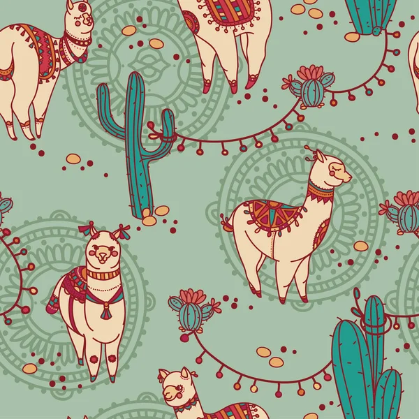 şirin doodle alapaca boho tarzı ve kaktüs ile Seamless Modeli