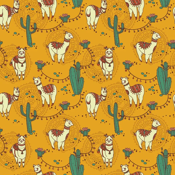 şirin doodle alapaca boho tarzı ve kaktüs ile Seamless Modeli